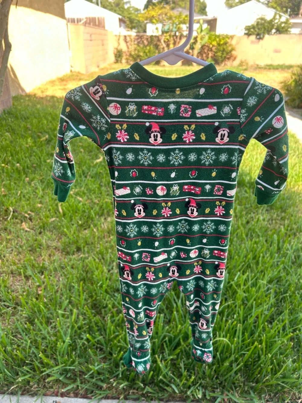 Disney Green Mickey Holiday Footed One-Piece Pajamas
